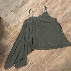 Thalia Sodi asymmetrical flowy blouse in sage green!